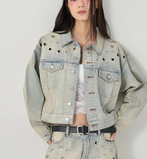  「【UNISEX/WEB限定サイズあり】EYELET DENIM JACKET」|ブルゾン・スタジャン|