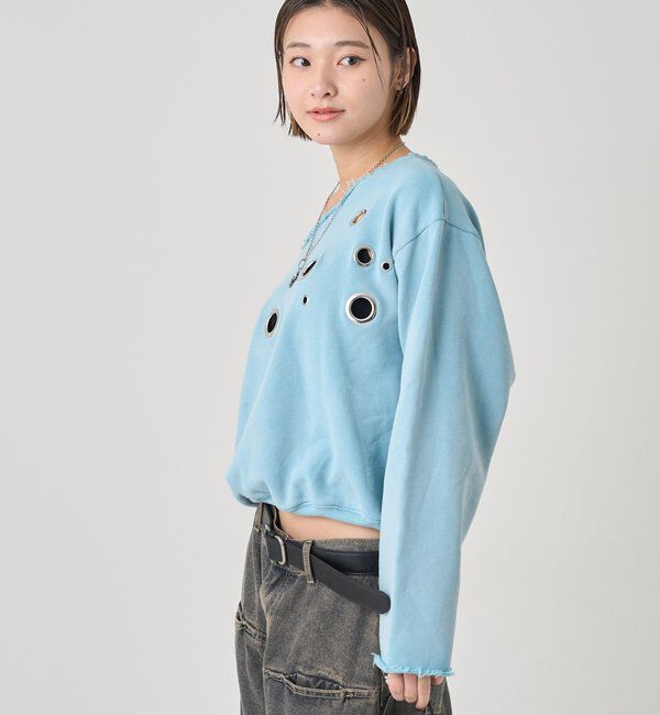  「FRONT EYELET OFF-SHOULDER SWEATSHIRT」|Tシャツ・カットソー|