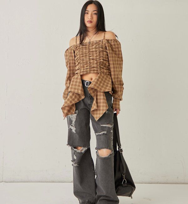  「ASYM HEM GATHER OFF-SHOULDER BLOUSE」|シャツ・ブラウス|