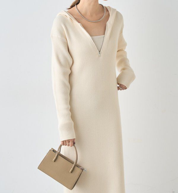  「フーデットジップワンピース」|ワンピース|オフホワイト