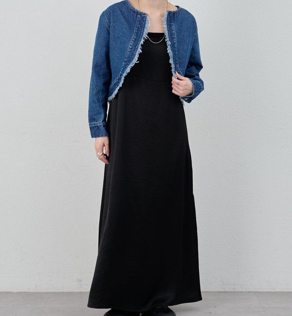  「サテンキャミワンピース」|ワンピース|ブラック