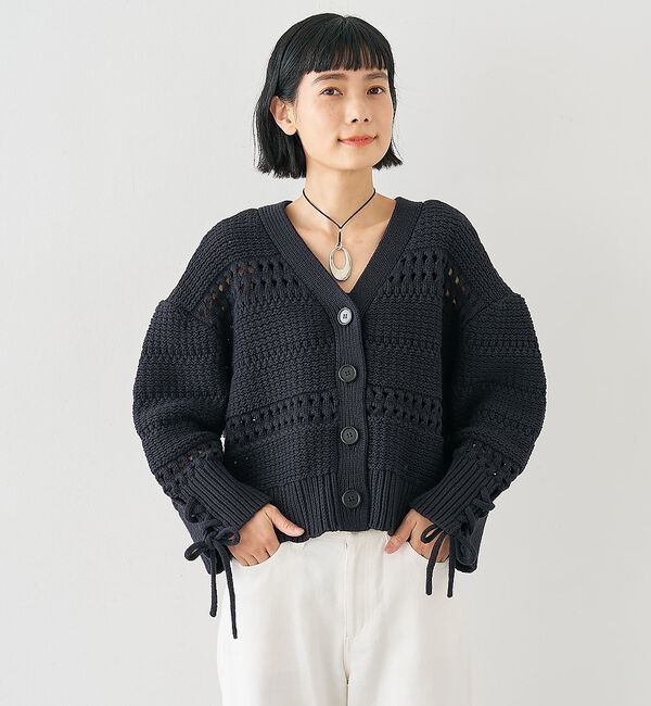 collex「袖口レースアップ2WAYカーディガン」|カーディガン|ネイビー
