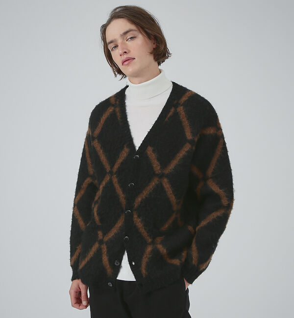 ABAHOUSE「【モヘアブレンド】アーガイル Vネック カーディガン」|カーディガン|ブラック