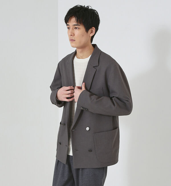 ABAHOUSE「リネンライク ストレッチ ダブルジャケット / ブレザー」|その他|チャコールグレー