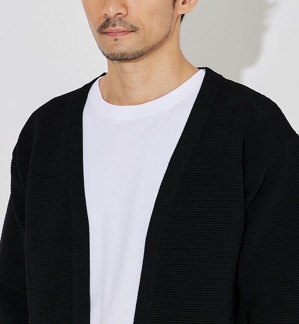 ABAHOUSE「【ウォッシャブル】リップルボーダー ボタンレス ニット カーディガン」|カーディガン|