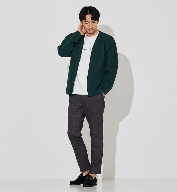 ABAHOUSE「【ウォッシャブル】リップルボーダー ボタンレス ニット カーディガン」|カーディガン|