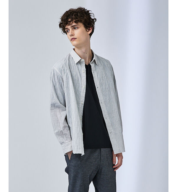 ABAHOUSE「【リンクルストライプ】レギュラーカラーシャツ」|シャツ・ブラウス|ベージュ