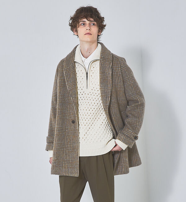 ABAHOUSE「【MANTECO】チェック柄 ウール ショールカラー ハーフコート / チェスタ」|その他|