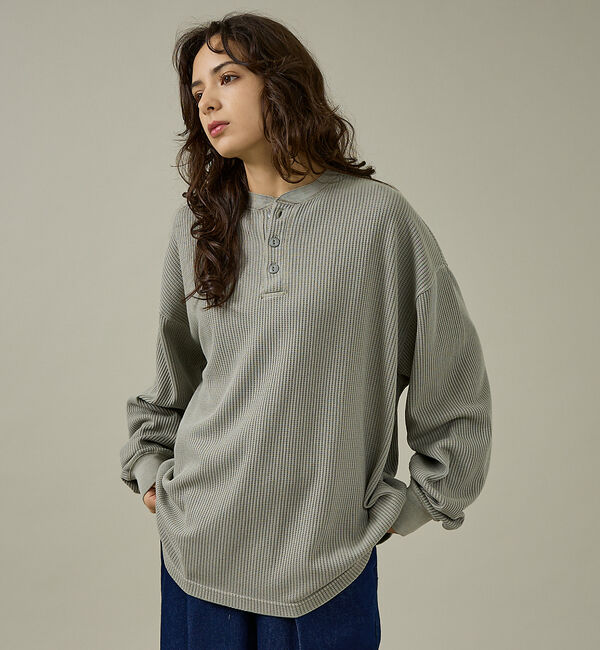 ABAHOUSE「【SEABEES / シービーズ】ピグメント サーマル L/S ヘンリーネック」|Tシャツ・カットソー|グレー系その他1