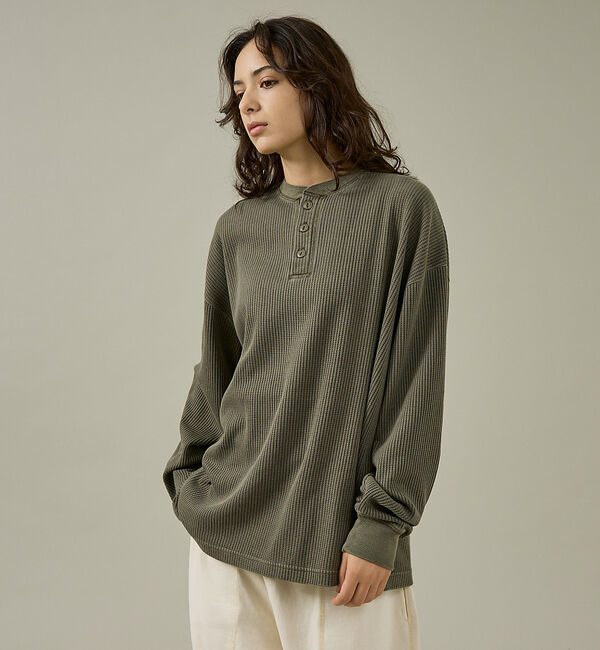 ABAHOUSE「【SEABEES / シービーズ】ピグメント サーマル L/S ヘンリーネック」|Tシャツ・カットソー|グリーン系その他1