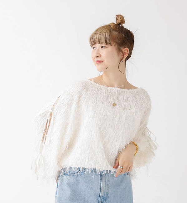 Rouge vif「フェザージャガードスリーブリボンブラウス」|シャツ・ブラウス|