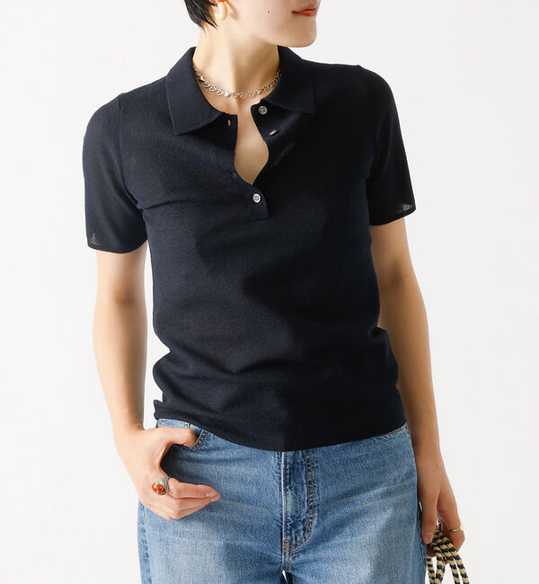 Rouge vif「【MICA&DEAL/マイカアンドディール】sheer knit polo sh」|シャツ・ブラウス|ダークネイビー