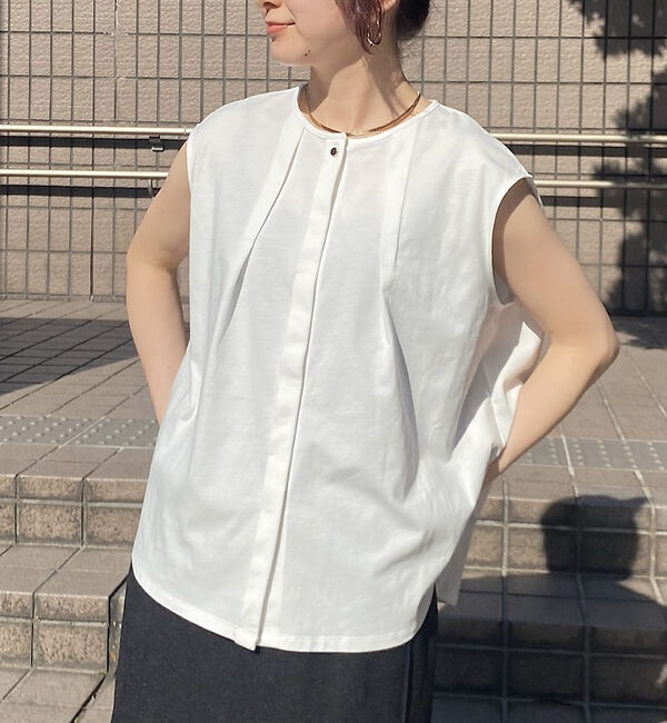 Rouge vif「タック入りノースリーブカットソーブラウス」|シャツ・ブラウス|ホワイト