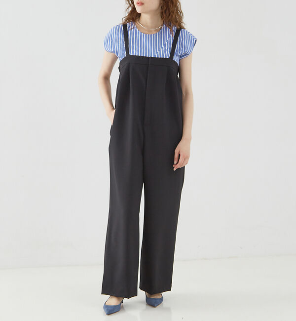 qualite「2WAYストレッチサロペット」|オールインワン|ブラック