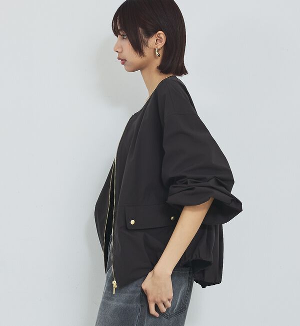 abahouse mavie「【撥水加工】ノーカラーショートブルゾン/春服/ライトアウター/長袖/きれいめ」|ブルゾン・スタジャン|