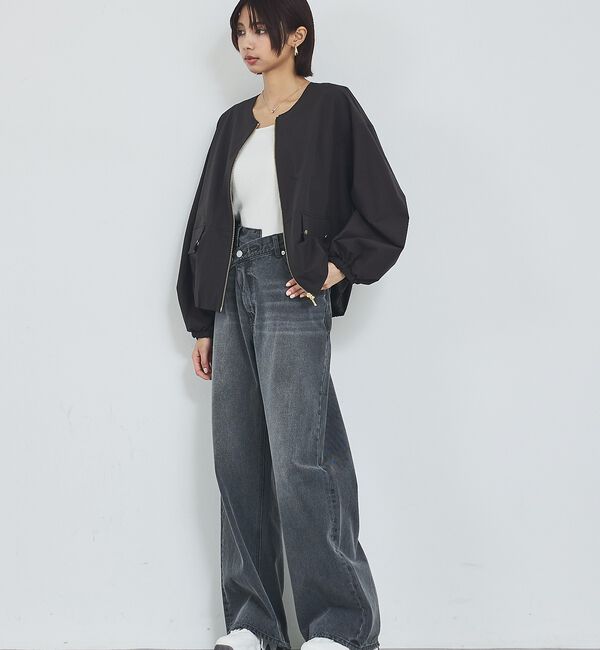 abahouse mavie「【撥水加工】ノーカラーショートブルゾン/春服/ライトアウター/長袖/きれいめ」|ブルゾン・スタジャン|