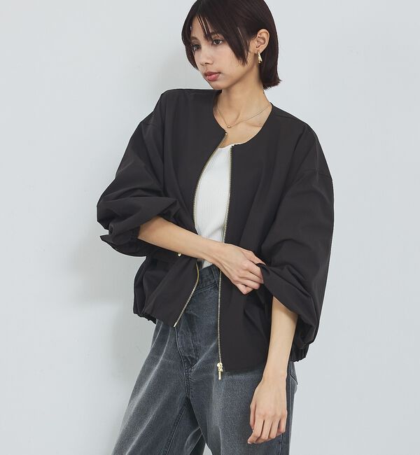 abahouse mavie「【撥水加工】ノーカラーショートブルゾン/春服/ライトアウター/長袖/きれいめ」|ブルゾン・スタジャン|