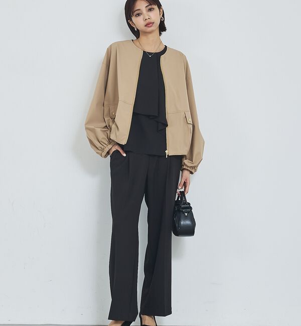 abahouse mavie「【撥水加工】ノーカラーショートブルゾン/春服/ライトアウター/長袖/きれいめ」|ブルゾン・スタジャン|