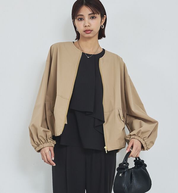 abahouse mavie「【撥水加工】ノーカラーショートブルゾン/春服/ライトアウター/長袖/きれいめ」|ブルゾン・スタジャン|