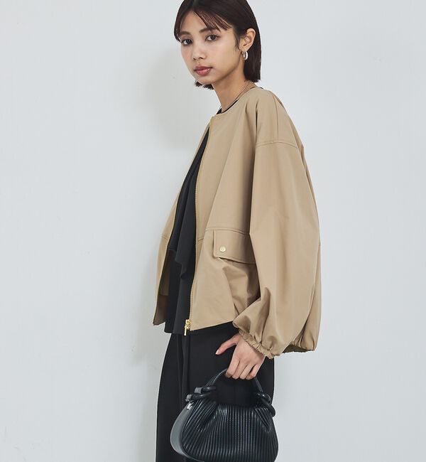 abahouse mavie「【撥水加工】ノーカラーショートブルゾン/春服/ライトアウター/長袖/きれいめ」|ブルゾン・スタジャン|