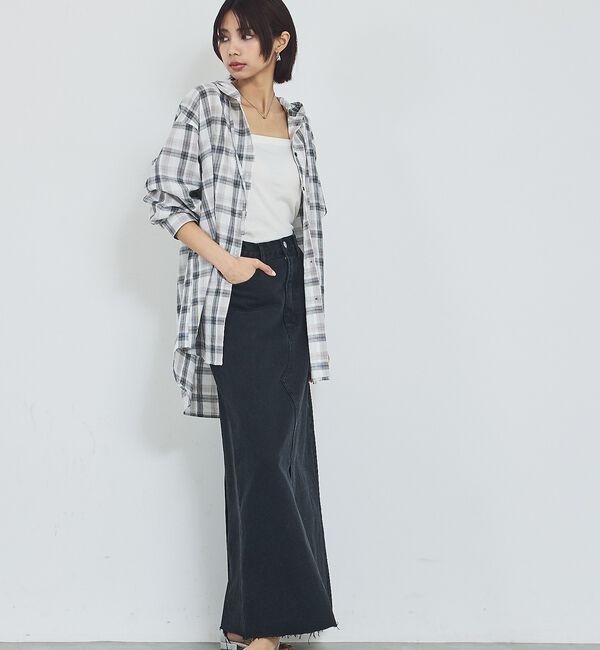 abahouse mavie「【シアー素材】チェックフードシャツ/春服/夏服/ゆったり/羽織り【予約】」|シャツ・ブラウス|