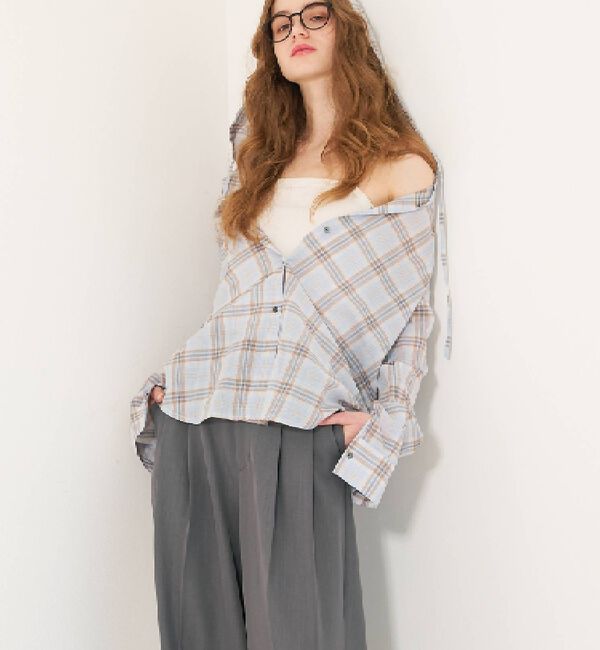 abahouse mavie「【シアー素材】チェックフードシャツ/春服/夏服/ゆったり/羽織り【予約】」|シャツ・ブラウス|