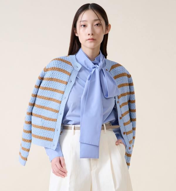 TIARA「ジオモチーフニットジャケット」|カーディガン|ブルー