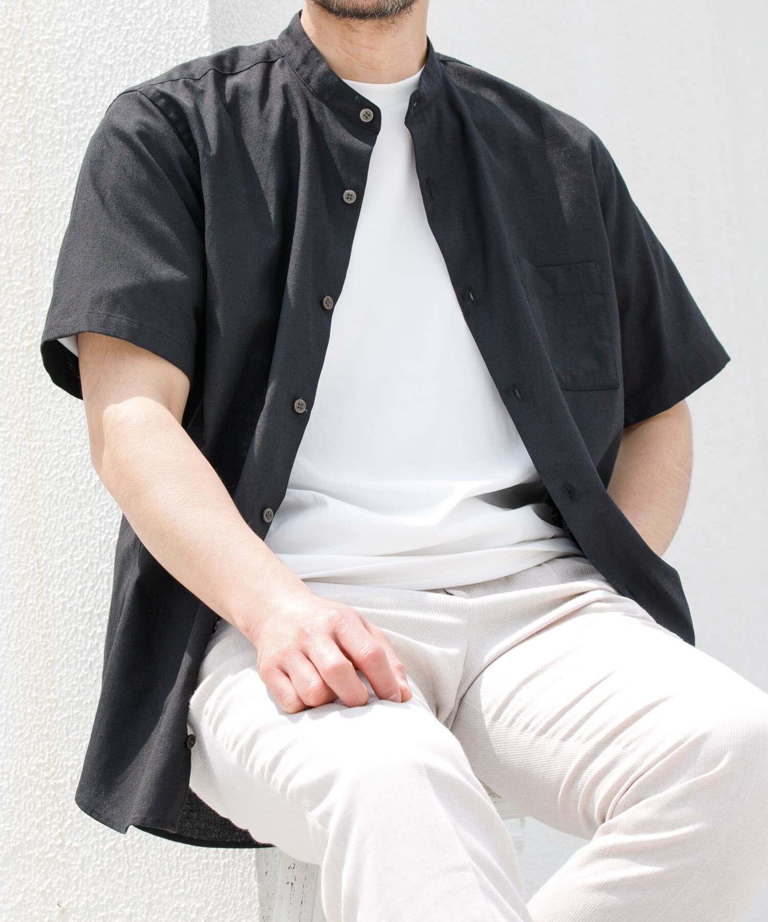 URBAN RESEARCH ROSSO「『防シワ』『XLサイズあり』ハイパフォーマンスリネンバンド半袖シャツ」|シャツ・ブラウス|