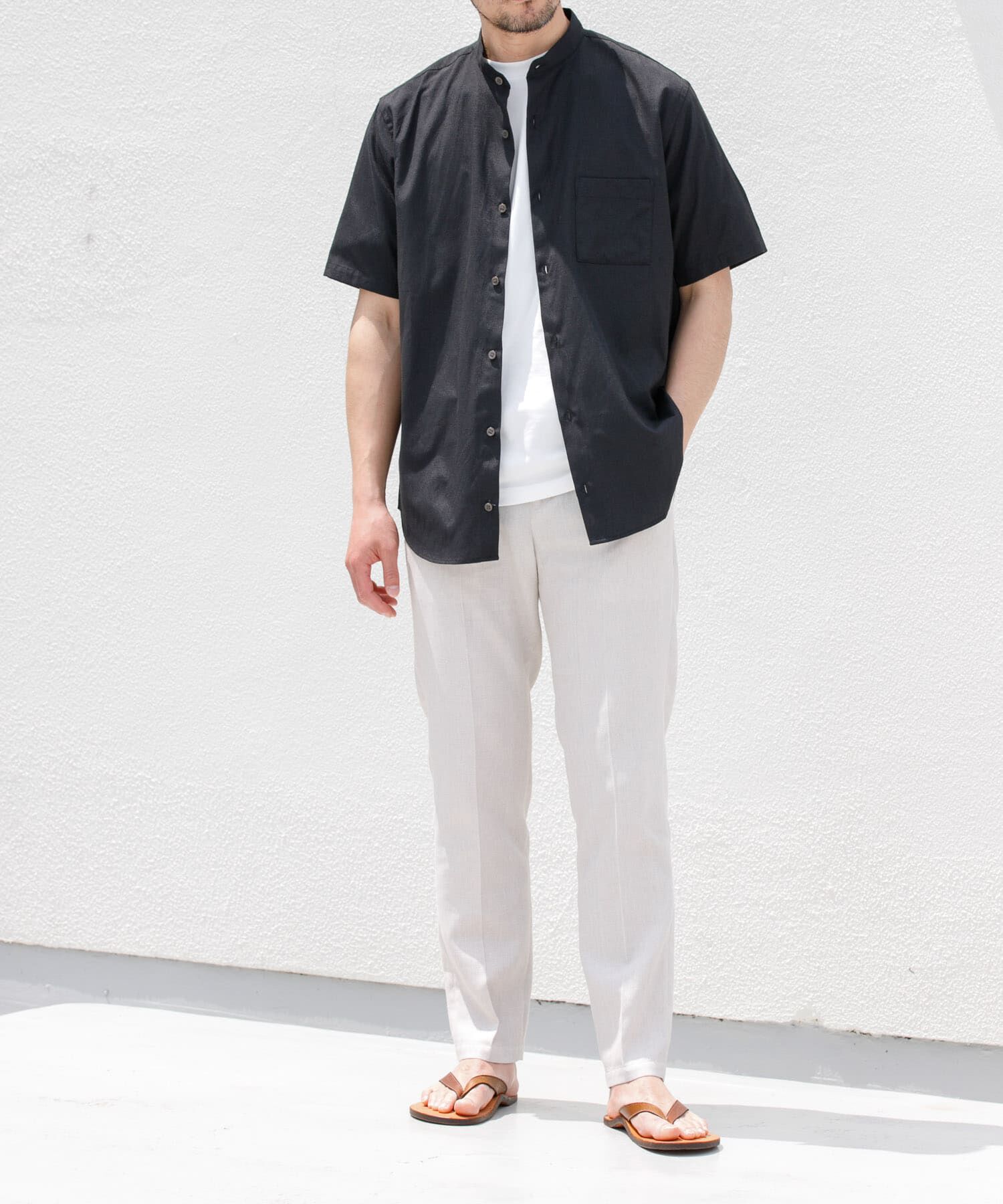 URBAN RESEARCH ROSSO「『防シワ』『XLサイズあり』ハイパフォーマンスリネンバンド半袖シャツ」|シャツ・ブラウス|