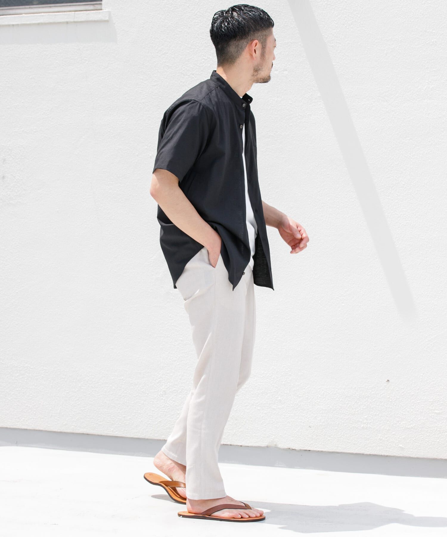 URBAN RESEARCH ROSSO「『防シワ』『XLサイズあり』ハイパフォーマンスリネンバンド半袖シャツ」|シャツ・ブラウス|