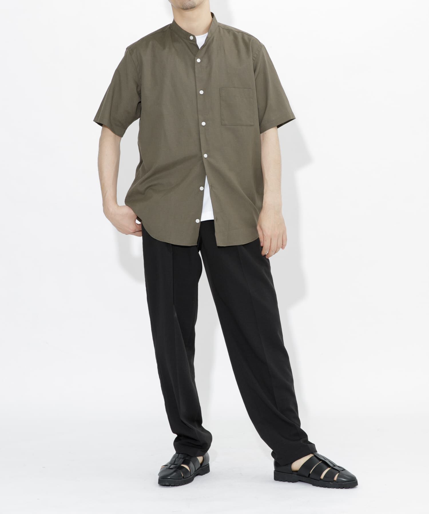 URBAN RESEARCH ROSSO「『防シワ』『XLサイズあり』ハイパフォーマンスリネンバンド半袖シャツ」|シャツ・ブラウス|