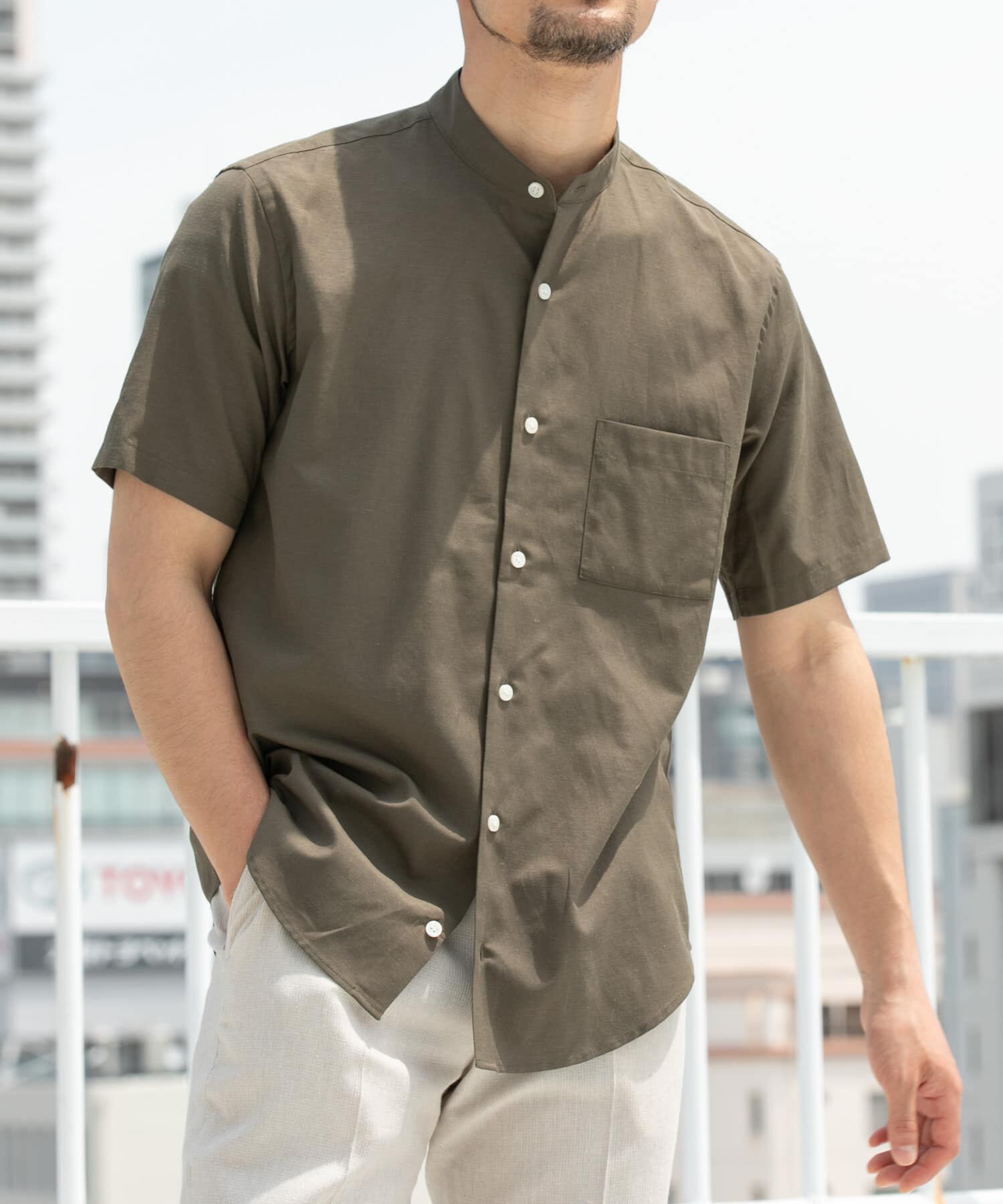 URBAN RESEARCH ROSSO「『防シワ』『XLサイズあり』ハイパフォーマンスリネンバンド半袖シャツ」|シャツ・ブラウス|