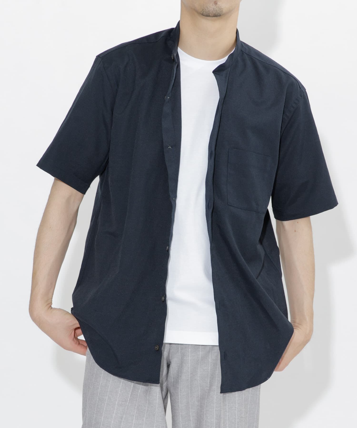 URBAN RESEARCH ROSSO「『防シワ』『XLサイズあり』ハイパフォーマンスリネンバンド半袖シャツ」|シャツ・ブラウス|