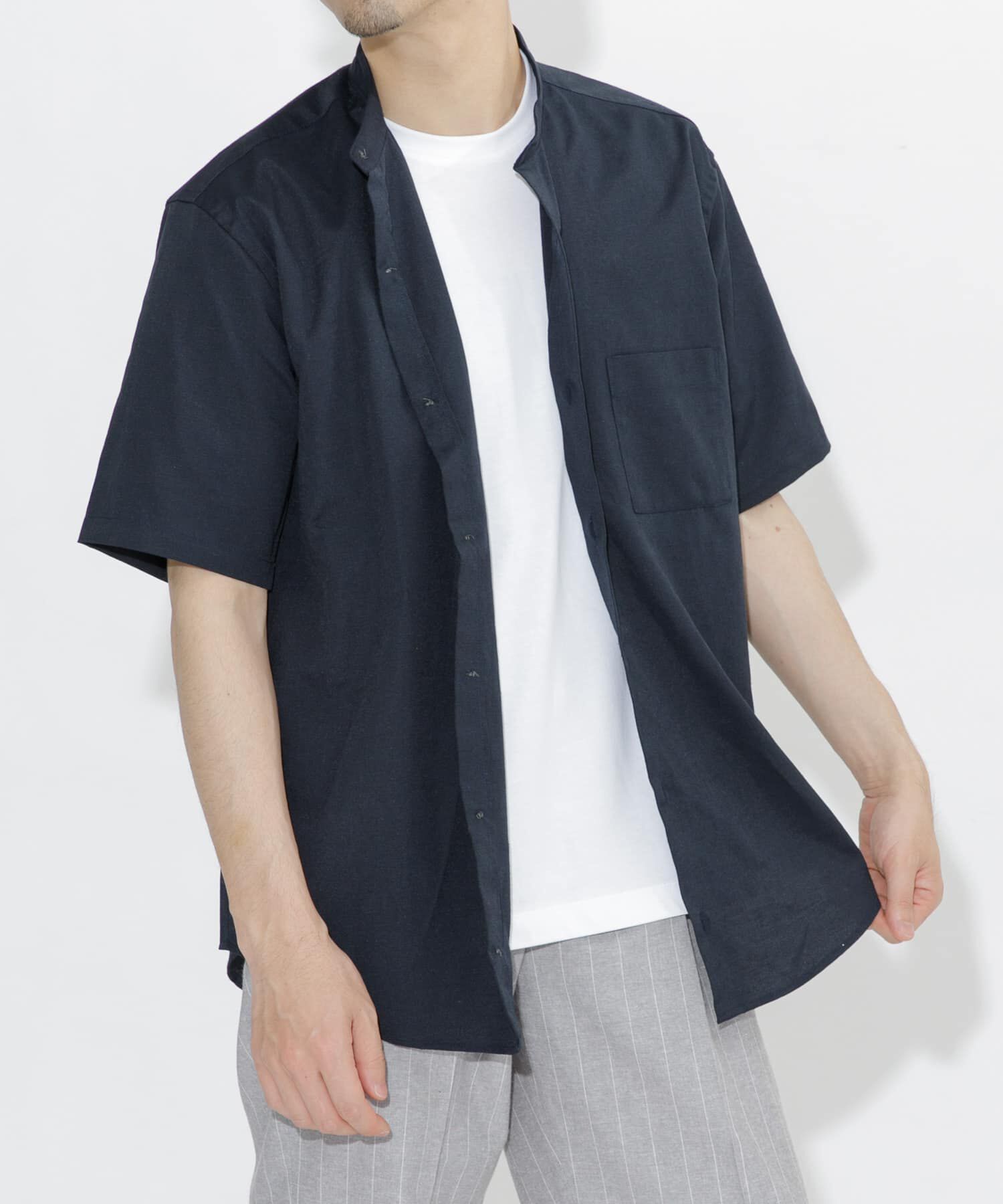 URBAN RESEARCH ROSSO「『防シワ』『XLサイズあり』ハイパフォーマンスリネンバンド半袖シャツ」|シャツ・ブラウス|