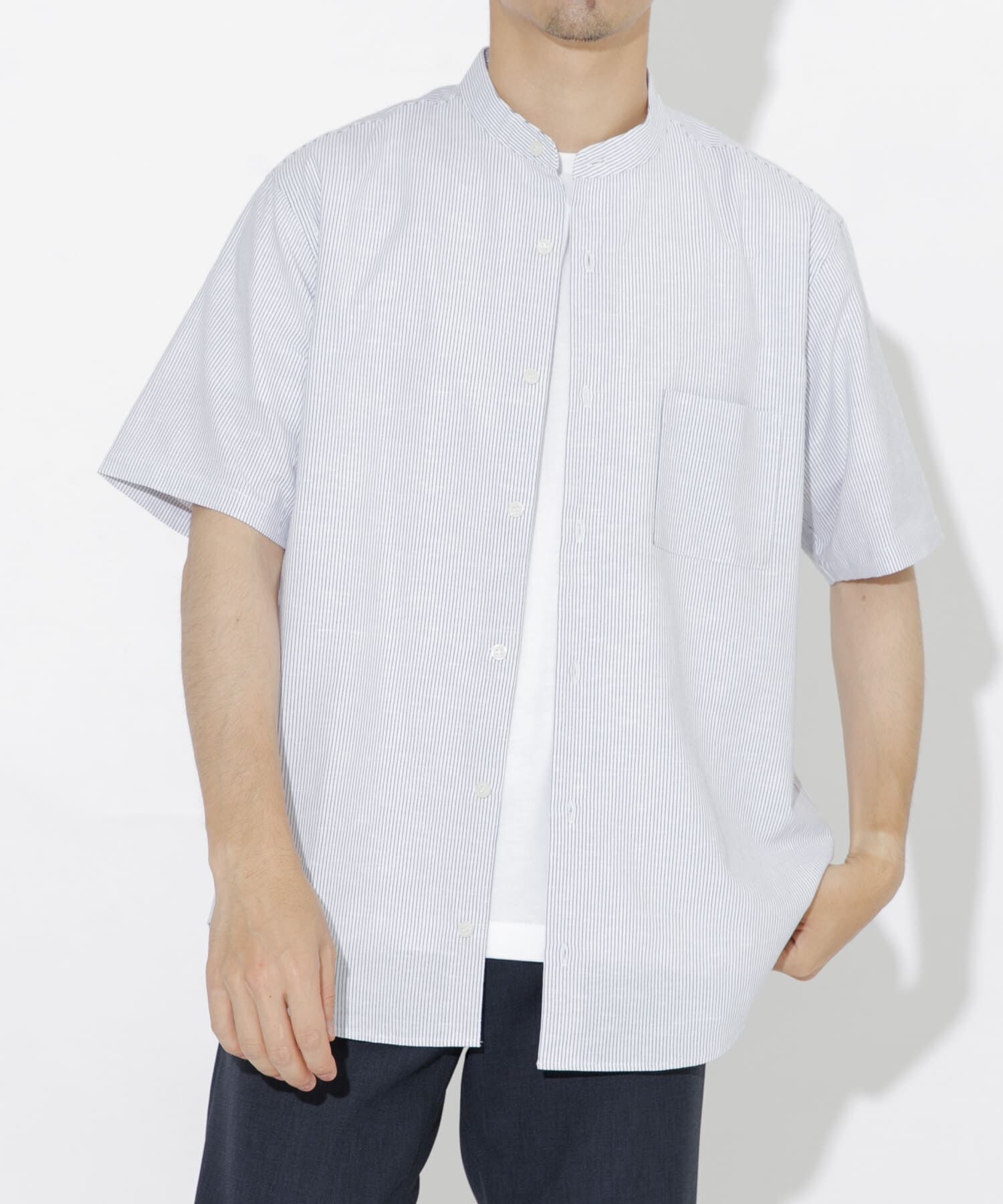 URBAN RESEARCH ROSSO「『防シワ』『XLサイズあり』ハイパフォーマンスリネンバンド半袖シャツ」|シャツ・ブラウス|