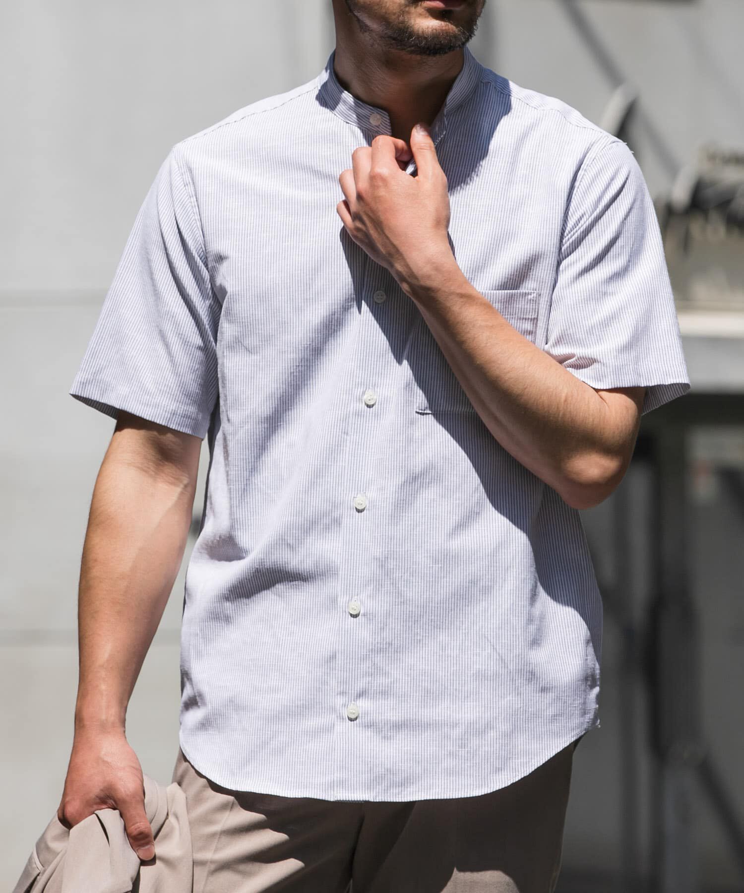 URBAN RESEARCH ROSSO「『防シワ』『XLサイズあり』ハイパフォーマンスリネンバンド半袖シャツ」|シャツ・ブラウス|