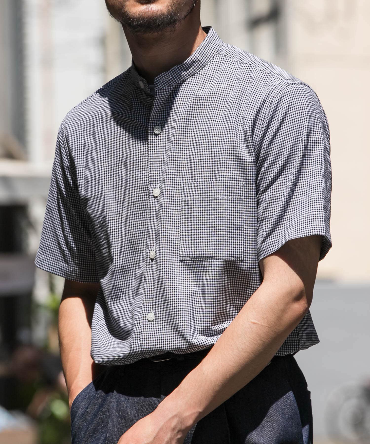 URBAN RESEARCH ROSSO「『防シワ』『XLサイズあり』ハイパフォーマンスリネンバンド半袖シャツ」|シャツ・ブラウス|チェック