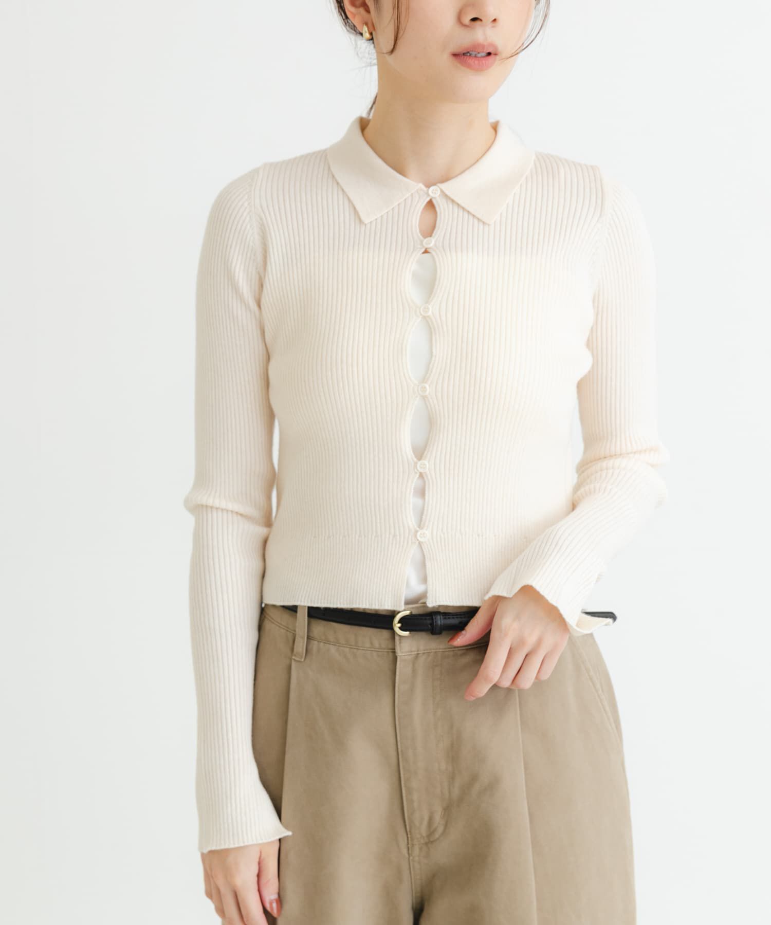 URBAN RESEARCH「シャツカラーリブニットカーディガン」|カーディガン|オフホワイト