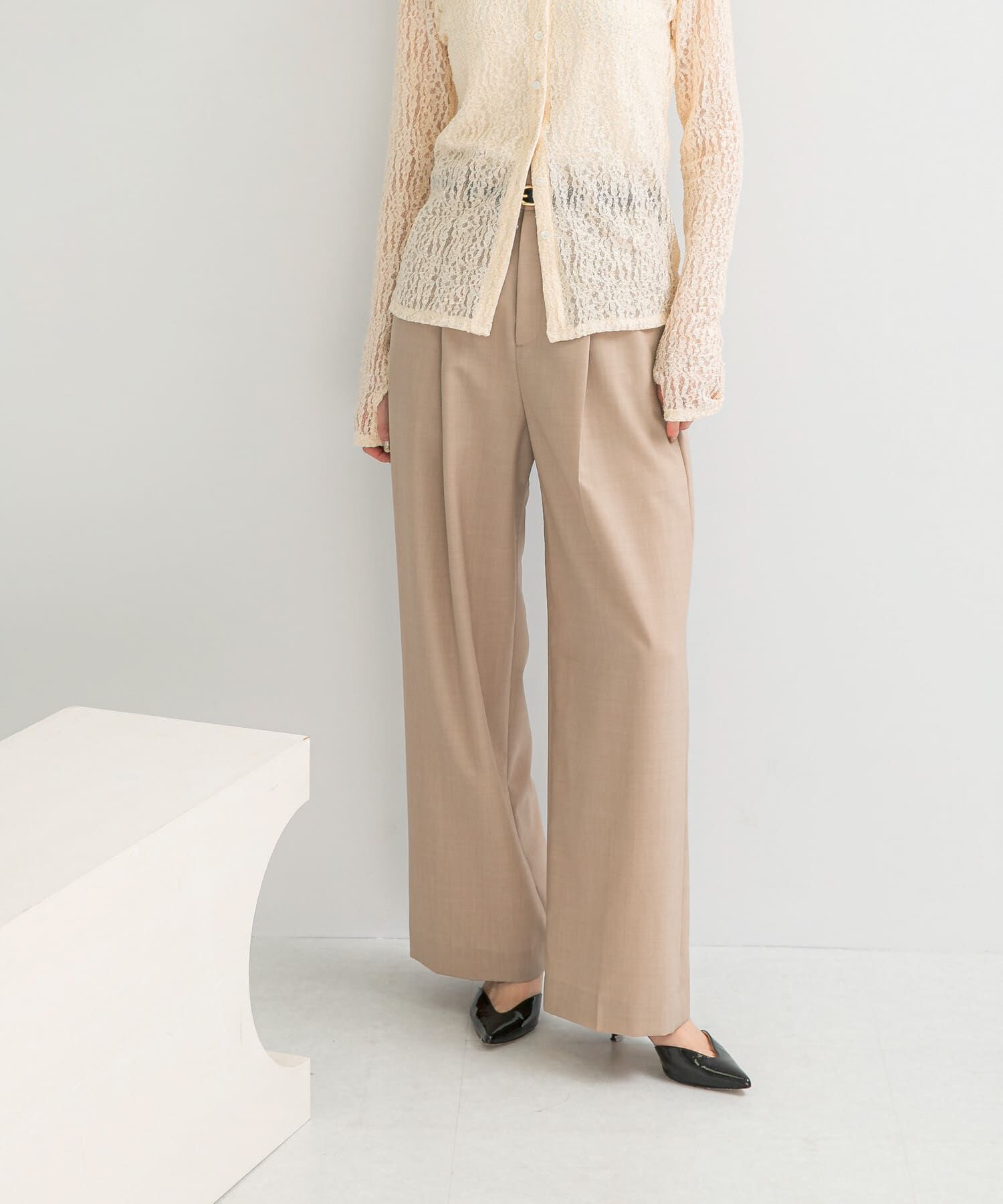 URBAN RESEARCH ROSSO「ウール混防シワハイウエストワイドスラックス」|その他|ベージュ