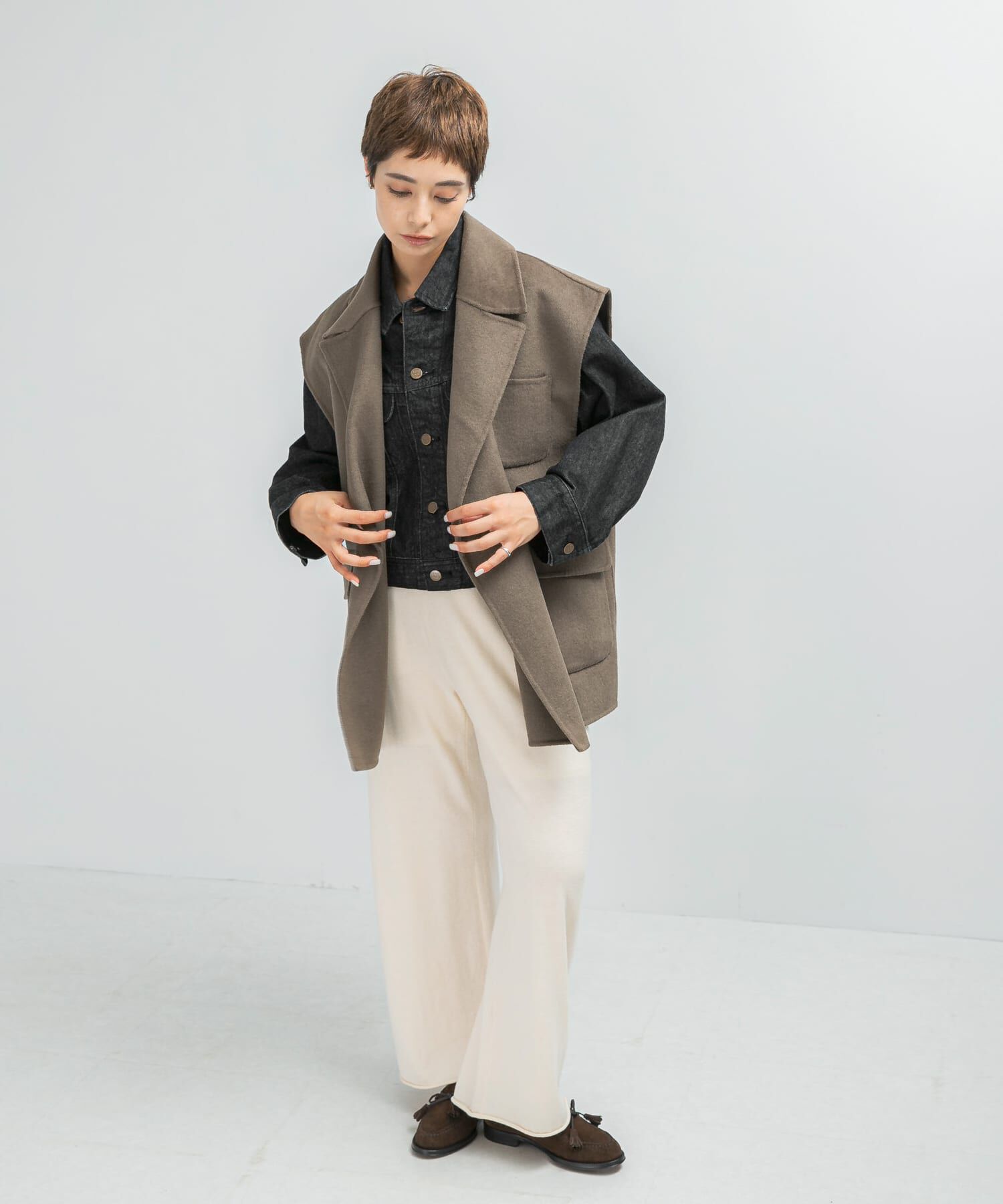 URBAN RESEARCH ROSSO「『一部別注カラー』YENN　DOUBLE FACE VEST JACKET」|ノーカラーコート|