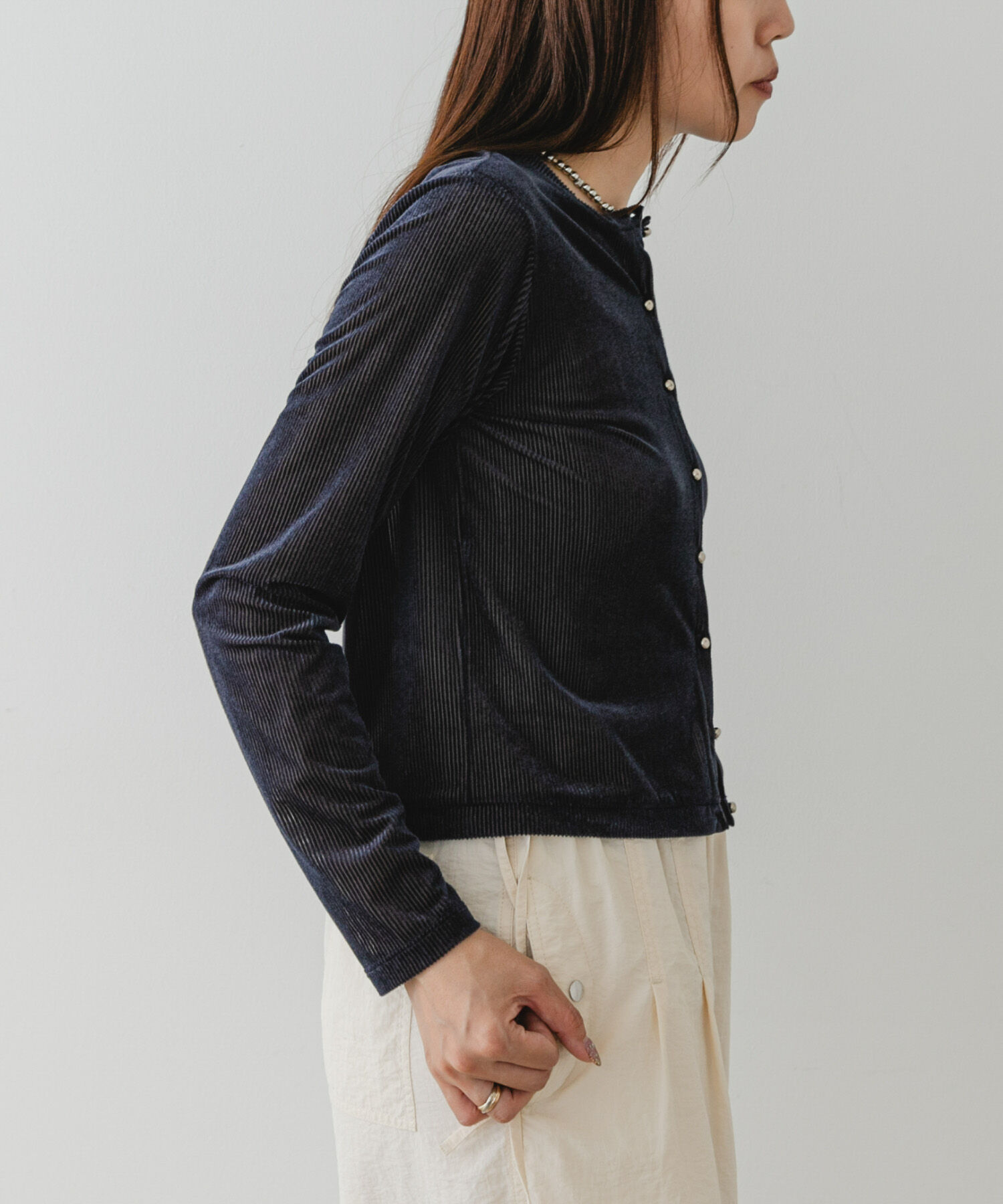 URBAN RESEARCH ROSSO「F by ROSSO　シアーリブベロアコンパクトカーディガン」|カーディガン|