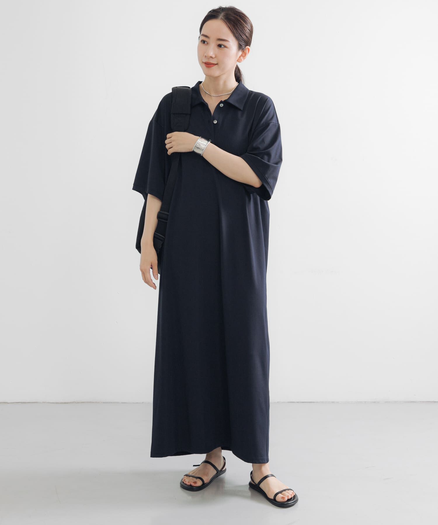 URBAN RESEARCH「レーヨンナイロンシャツカラーワンピース」|ワンピース|ネイビー