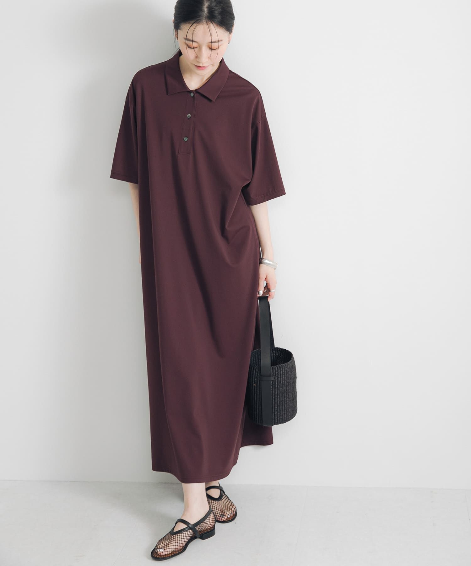 URBAN RESEARCH「レーヨンナイロンシャツカラーワンピース」|ワンピース|ボルドー