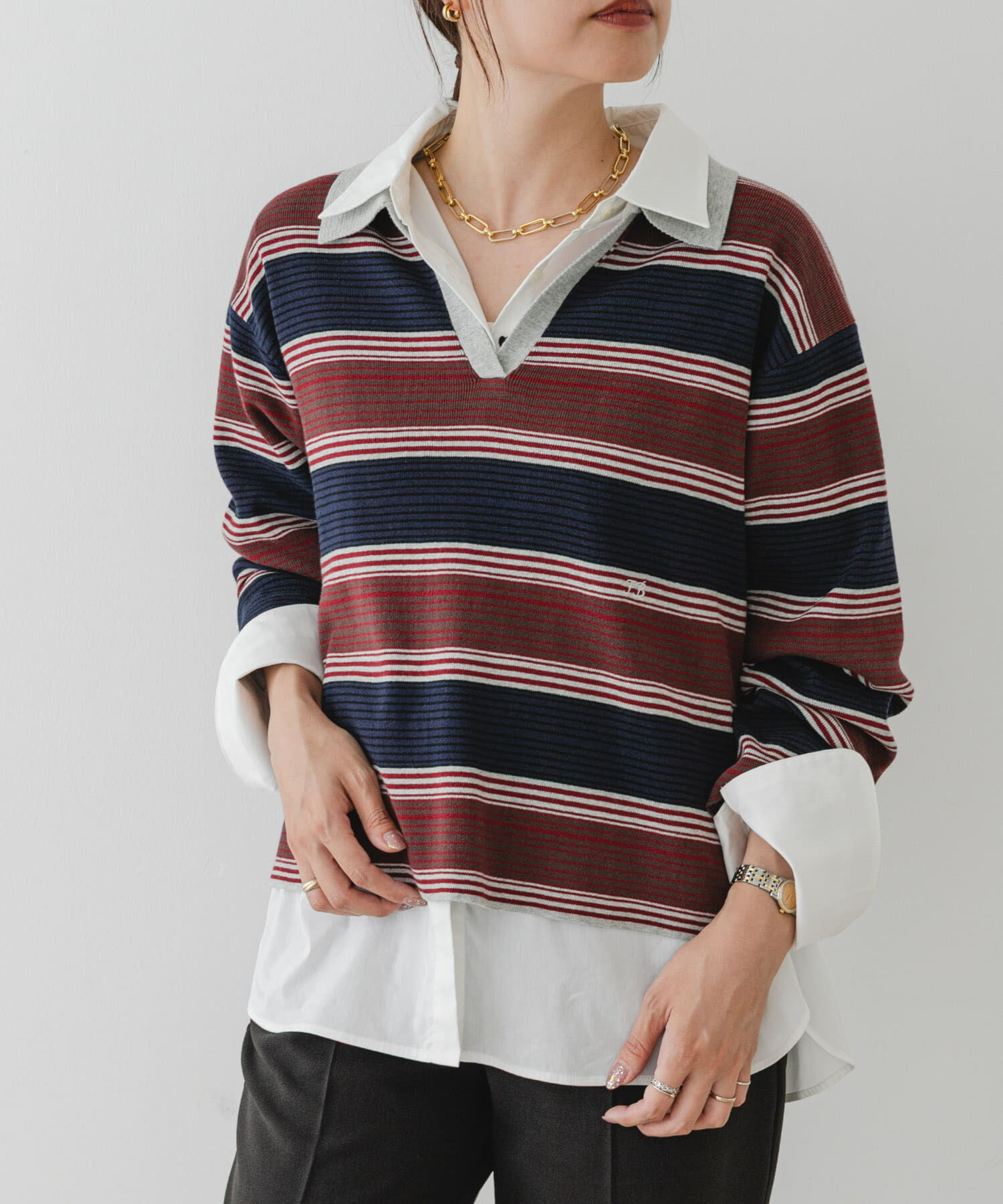 URBAN RESEARCH ROSSO「F by ROSSO　ラガーニットプルオーバー」|ニット・セーター|ネイビー