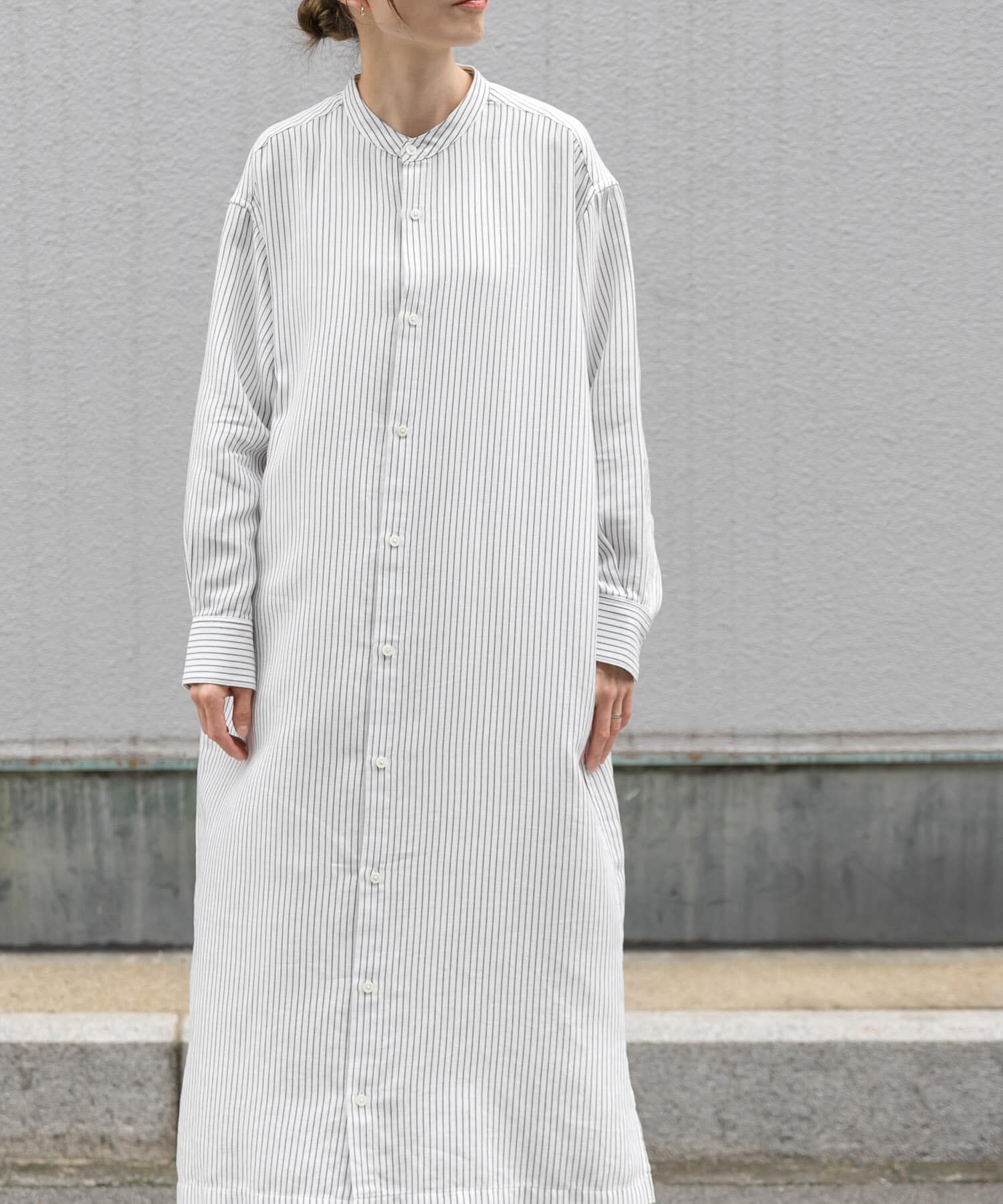 URBAN RESEARCH DOORS「FORK&SPOON　バンドカラーダブルクロスシャツワンピース」|ワンピース|ストライプ