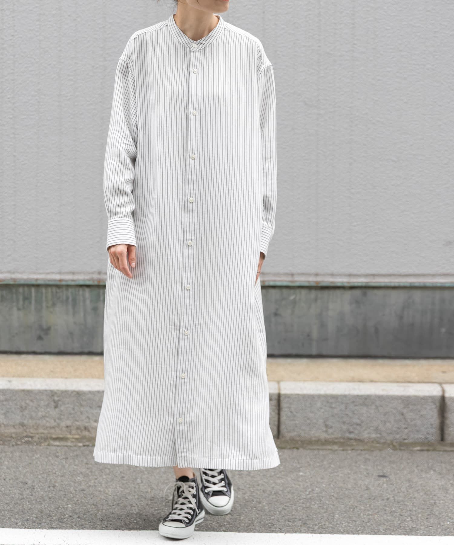 URBAN RESEARCH DOORS「FORK&SPOON　バンドカラーダブルクロスシャツワンピース」|ワンピース|