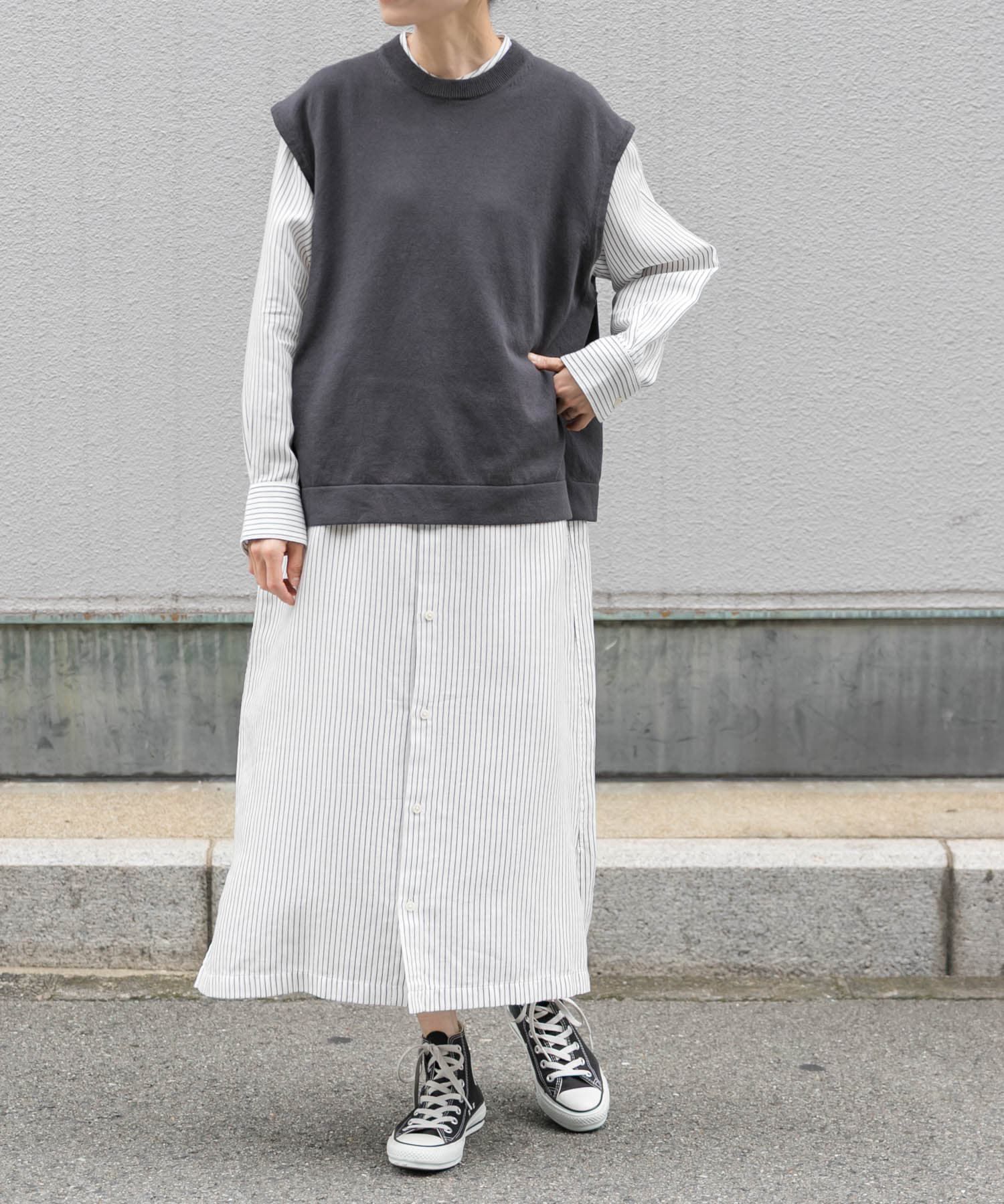 URBAN RESEARCH DOORS「FORK&SPOON　バンドカラーダブルクロスシャツワンピース」|ワンピース|