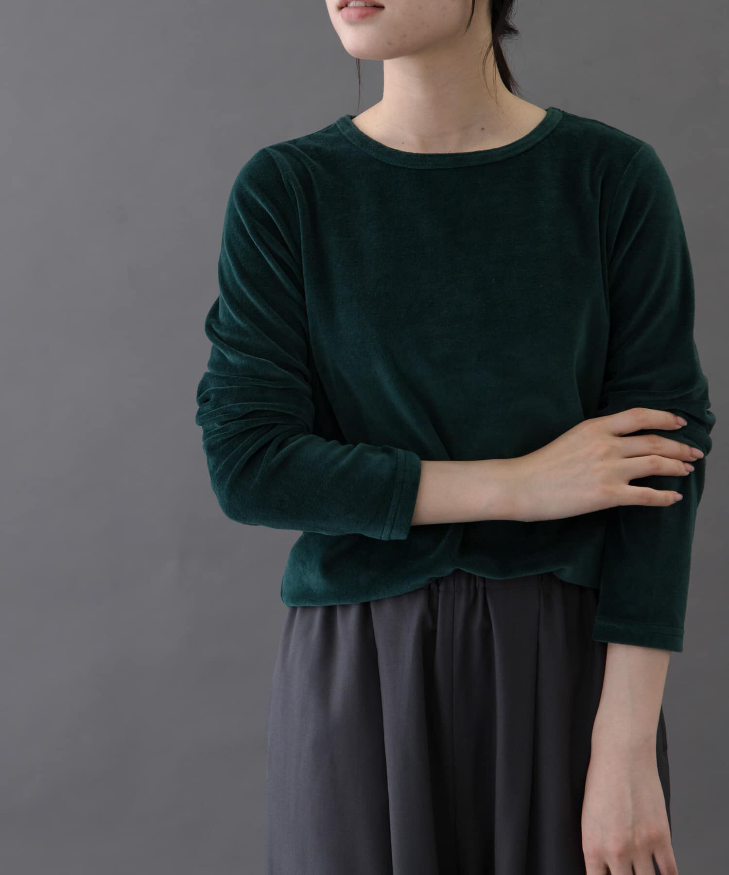 URBAN RESEARCH DOORS「FORK&SPOON　ベロアロングスリーブTシャツ」|Tシャツ・カットソー|グリーン