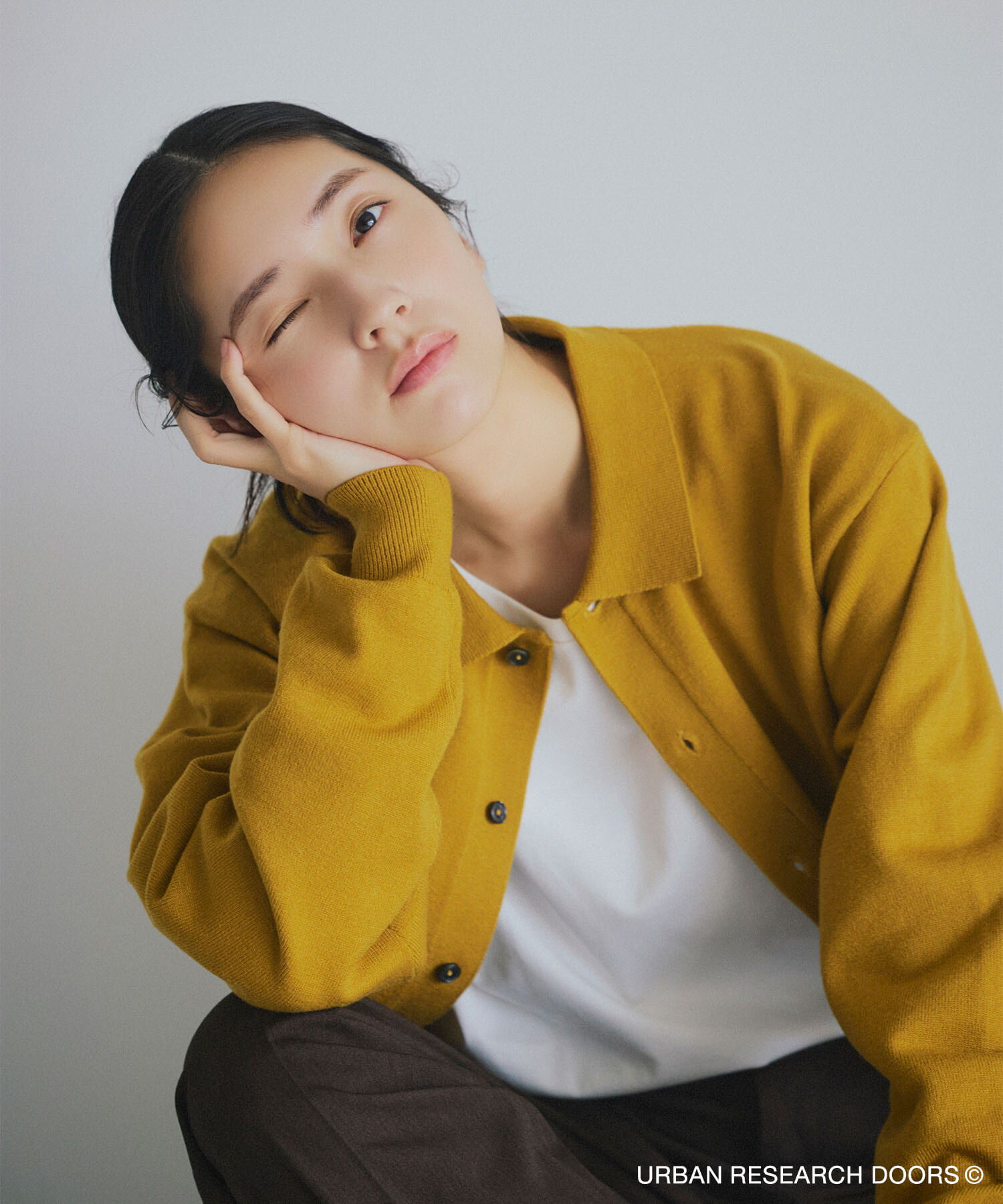 URBAN RESEARCH DOORS「『XLｻｲｽﾞ/WEB限定/仁村紗和さん着用』『UR TECH 200日ﾆｯﾄ』ｼｬﾂ ｶｰ」|カーディガン|イエロー系その他