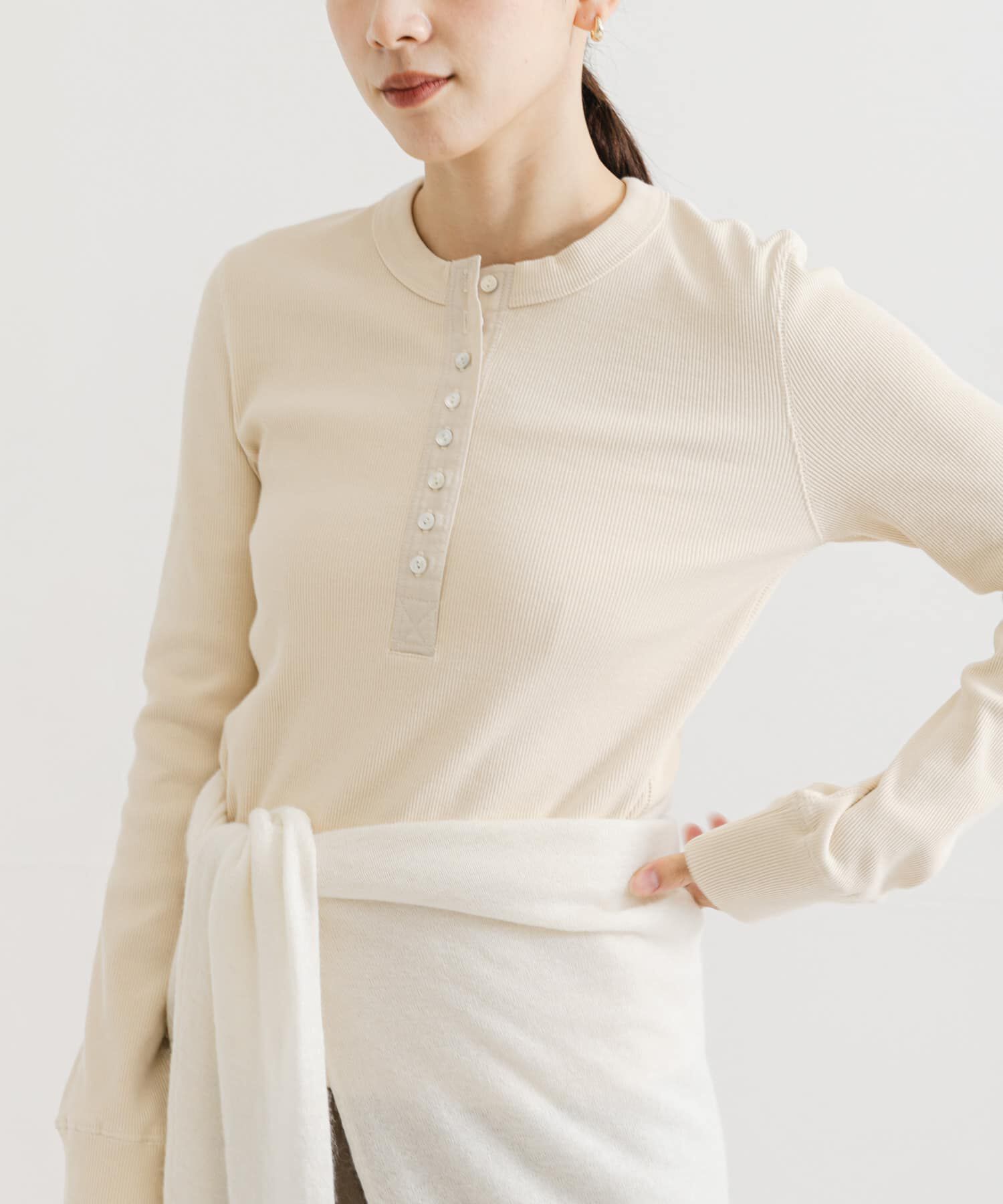 URBAN RESEARCH「ヘンリーネックリブカットソー」|Tシャツ・カットソー|ホワイト系その他